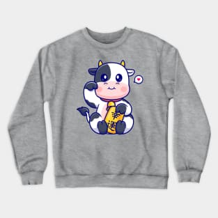 Cute Lucky Cow Holding Gold Coin Cartoon Crewneck Sweatshirt